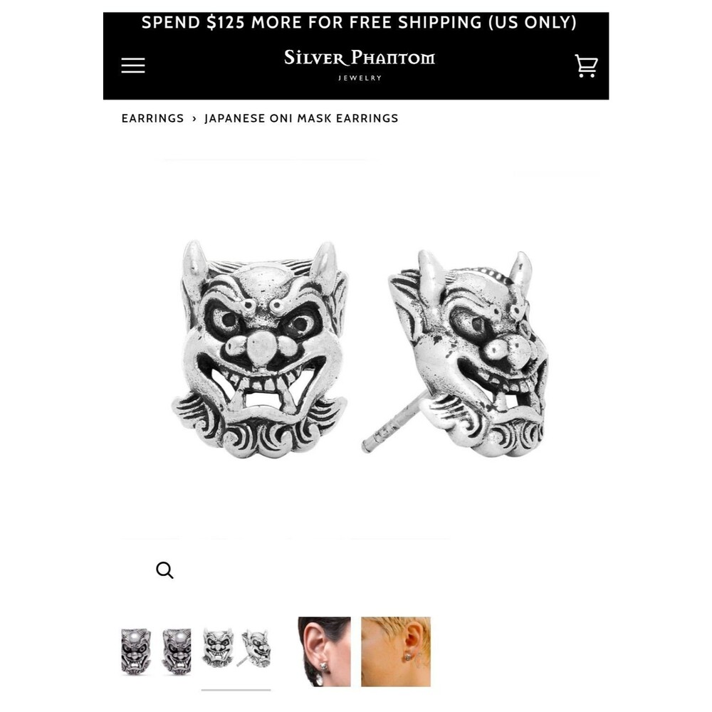 Japanese Oni Mask EarringsUnisex Silver Phantom 925